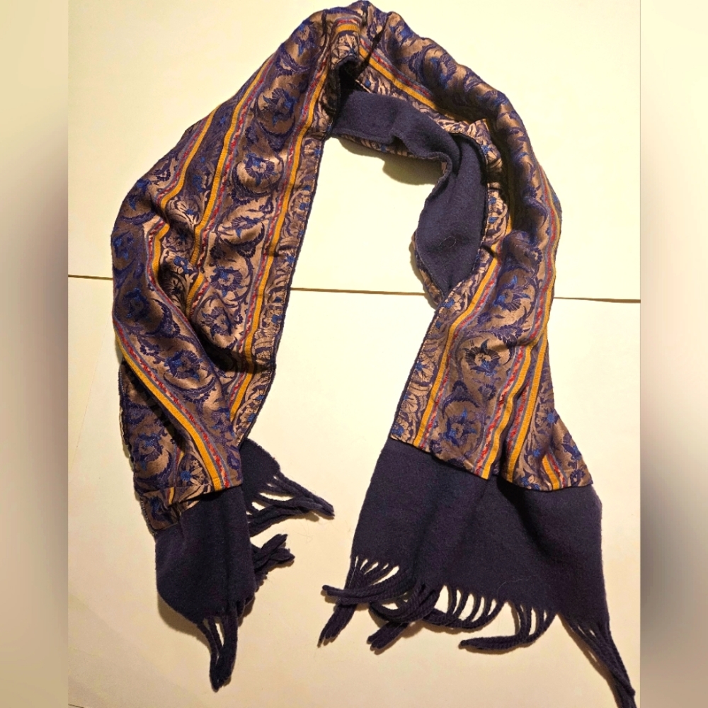 Byblos Italian Wool/Rayon PURPLE/TAN Vintage Scarf 60"×12" Pre-Owned